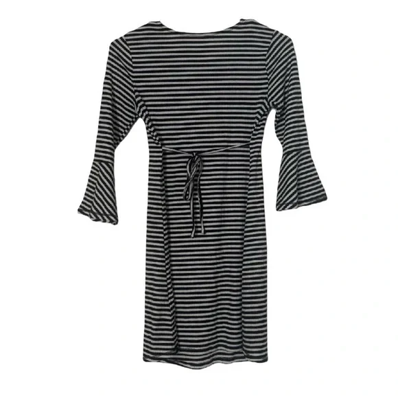 Striped Black and White Bell Sleeve Dress - Picture 2 of 2